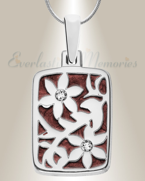 Flowered Rectangle Sterling Silver with Crimson Ash Resin Jewelry