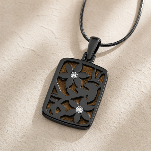 Flowered Rectangle Black Finish with Carob Ash Resin Jewelry