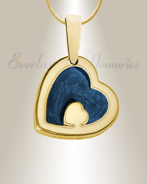 Two Of A Kind Heart Gold Plated with Cobalt Ash Resin Jewelry