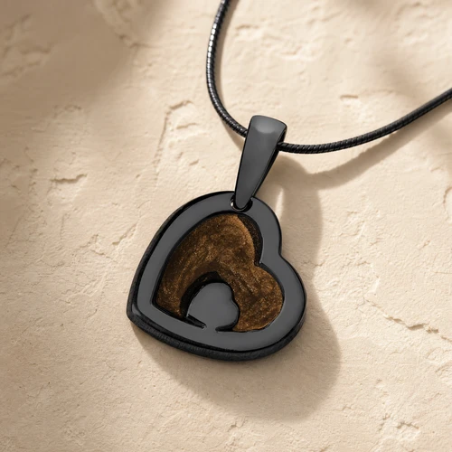 Two Of A Kind Heart Black Finish with Carob Ash Resin Jewelry