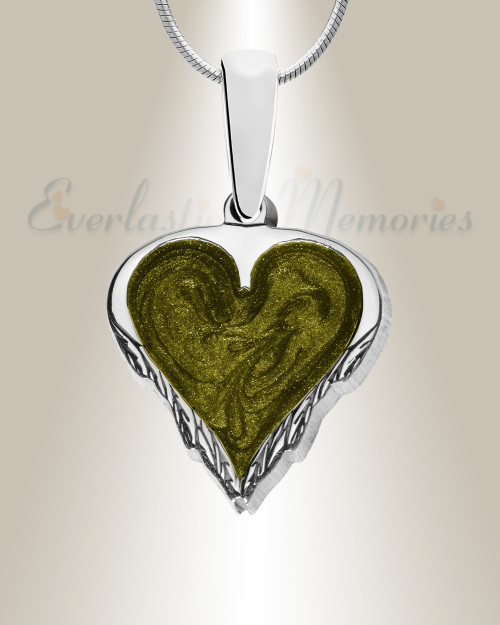 Feathered Heart Sterling Silver with Sage Ash Resin Jewelry