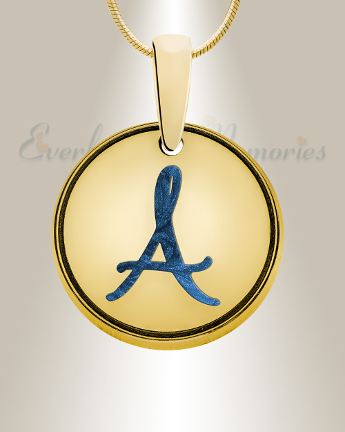 Initial Round Gold Plated with Cobalt Ash Resin Jewelry