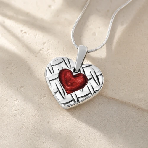 Woven Heart Sterling Silver with Crimson Ash Resin Jewelry