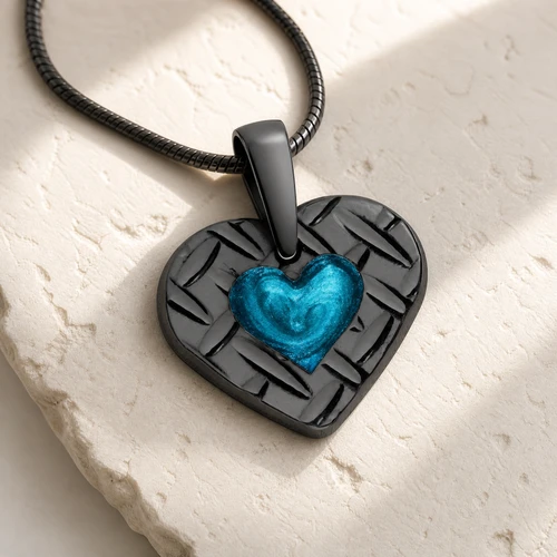 Woven Heart Black Finish with Aqua Ash Resin Jewelry