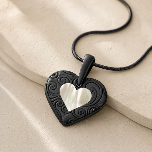 Pleasant Heart Black Finish with Cream Ash Resin Jewelry