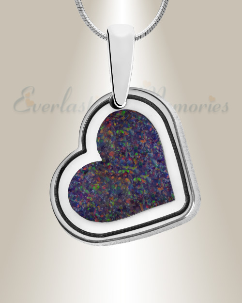 Attentive Heart Sterling Silver with Black Flame Opal Ash Resin Jewelry