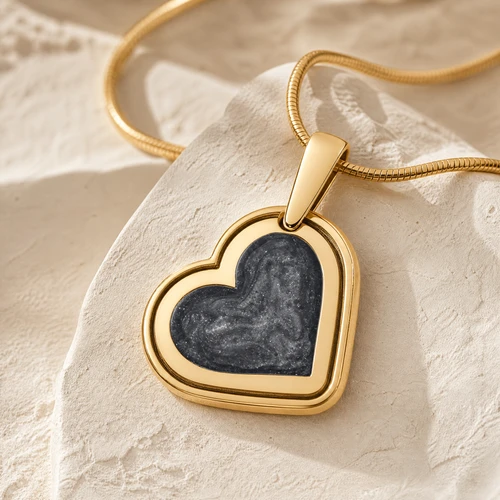 Attentive Heart Gold Plated with Slate Ash Resin Jewelry