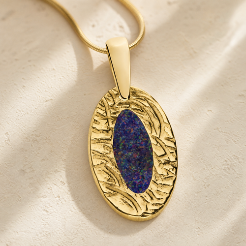 Heartfelt Oval Gold Plated with Black Flame Opal Ash Resin Jewelry