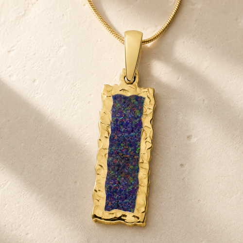 Lasting Long Rectangle Gold Plated with Black Flame Opal Ash Resin Jewelry