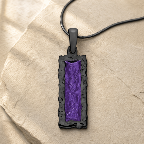 Lasting Long Rectangle Black Finish with Lilac Ash Resin Jewelry