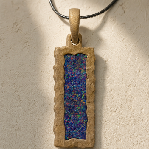 Lasting Long Rectangle Bronze Finish with Black Flame Opal Ash Resin Jewelry