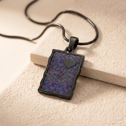 Adored Rectangle Black Finish with Black Flame Opal Ash Resin Jewelry