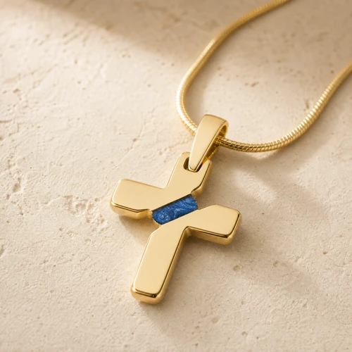 Honoring Cross Gold Plated with Cobalt Ash Resin Jewelry