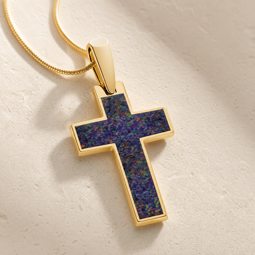 Cultured Cross Gold Plated with Black Flame Opal Ash Resin Jewelry