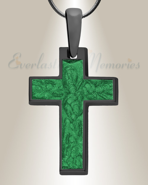 Cultured Cross Black Finish with Seafoam Ash Resin Jewelry