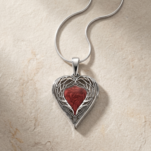 Paradise Sterling Silver Heart with Crimson Ash Resin Jewelry