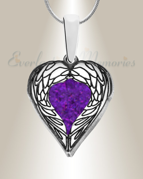 Paradise Sterling Silver Heart with Lilac Pearl Opal Ash Resin Jewelry
