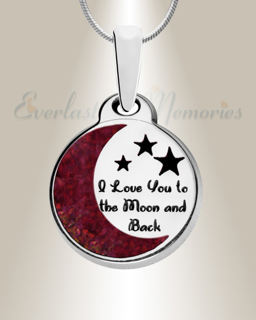 Love You To The Moon Sterling Silver with Scarlet Pearl Opal Ash Resin Jewelry