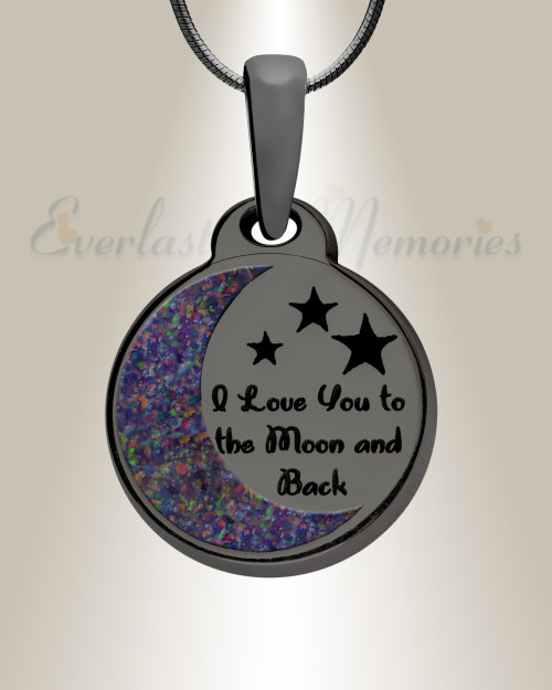 Love You To The Moon Black Finish with Black Flame Opal Ash Resin Jewelry