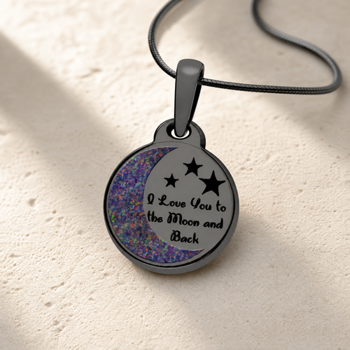 Love You To The Moon Black Finish with Black Flame Opal Ash Resin Jewelry