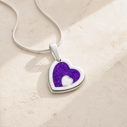 Two Of A Kind Heart Sterling Silver with Lilac Pearl Opal Ash Resin Jewelry