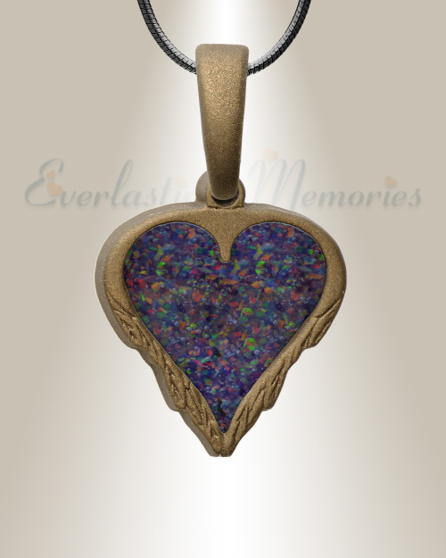 Feathered Heart Bronze Finish with Black Flame Opal Ash Resin Jewelry