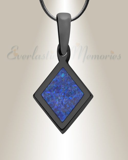 Modest Diamond Black Finish with Opal Blue Water Ash Resin Jewelry