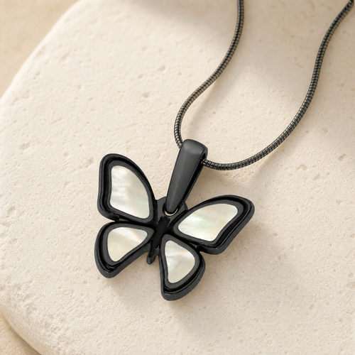 Lovable Butterfly Black Finish with Cream Resin Ash Resin Jewelry