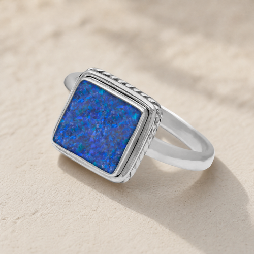 Women's Sterling Silver Granville Ash Ring with Opal Blue Waters