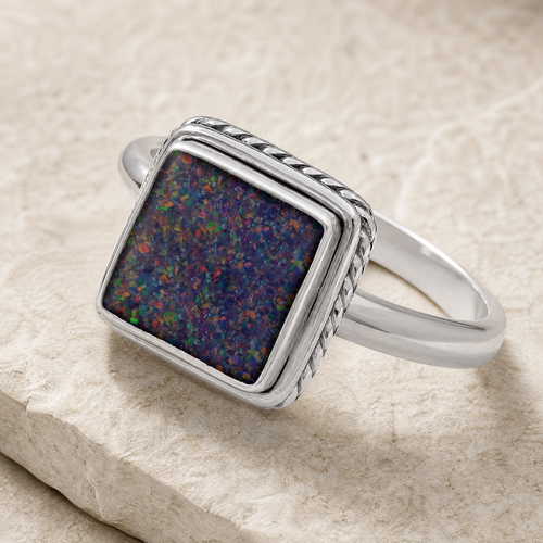 Women's Sterling Silver Granville Ash Ring with Black Flame Opal