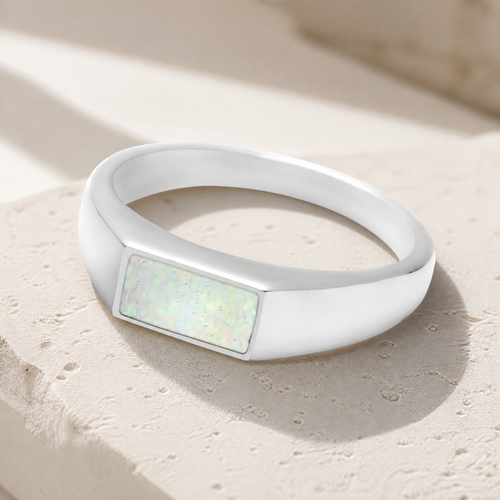 Men's Sterling Silver Desoto Ash Ring with Crushed Cream Opal