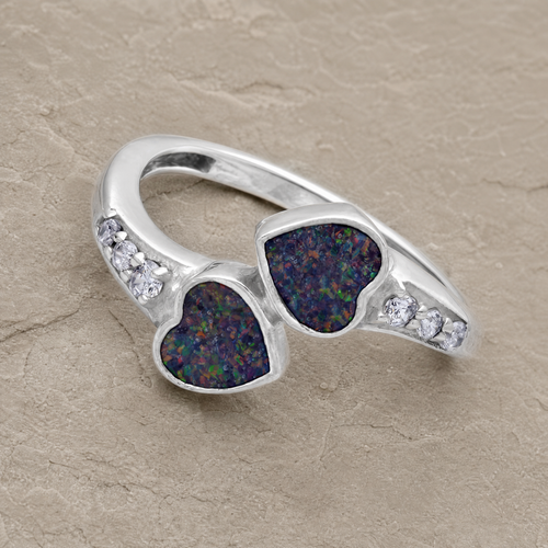 Women's Sterling Silver Rosalia Ash Ring with Black Flame Opal