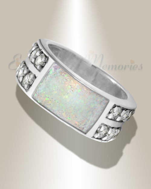 Men's Sterling Silver Yellowstone Ash Ring with Crushed Cream Opal