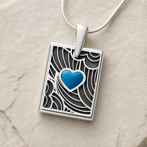 Solid 14K White Gold Aquamarine Heart Rectangular Ash Resin Jewelry