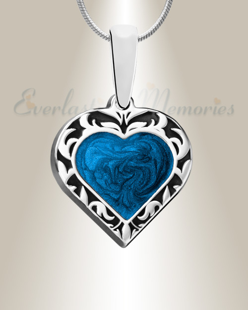 Solid 14K White Gold Artistic Heart Ash Resin Jewelry