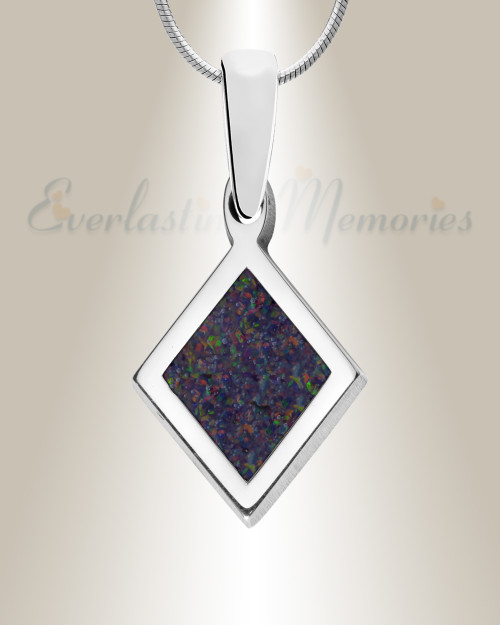 Solid 14K White Gold Modest Diamond with Black Flame Opal Ash Resin Jewelry