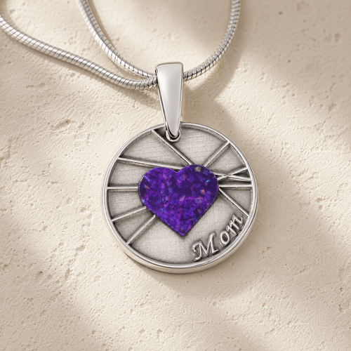 Solid 14K White Gold Enlightened Round with Lilac Pearl Opal Ash Resin Jewelry