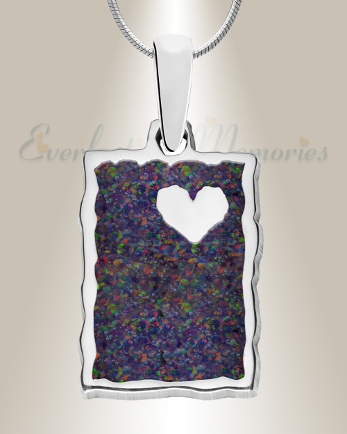 Solid 14K White Gold Adored Rectangle with Black Flame Opal Ash Resin Jewelry