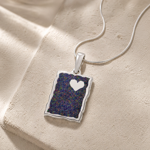 Solid 14K White Gold Adored Rectangle with Black Flame Opal Ash Resin Jewelry