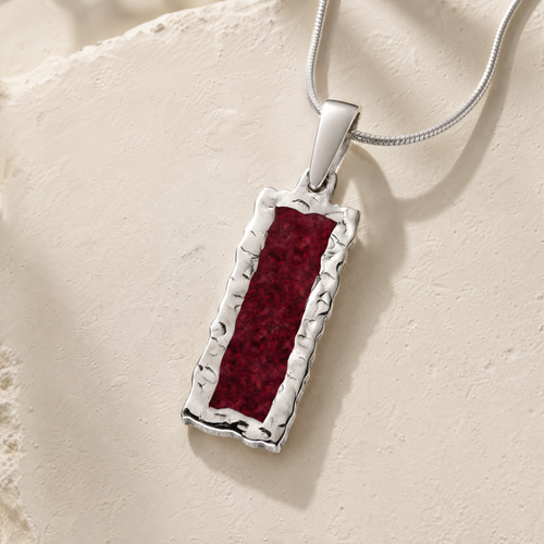 Solid 14K White Gold Lasting Long Rectangle with Scarlet Pearl Opal Ash Resin Jewelry