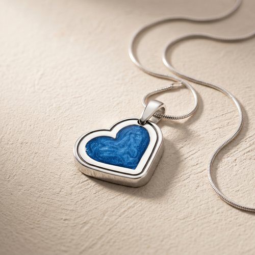 Solid 14K White Gold Attentive Heart with Cobalt Ash Resin Jewelry