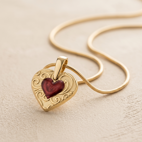 Solid 14K Gold Pleasant Heart with Crimson Ash Resin Jewelry