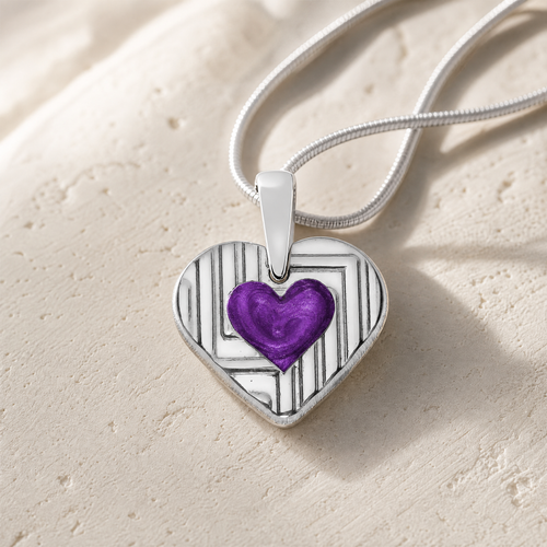 Solid 14K White Gold Lined Heart with Mullberry Ash Resin Jewelry