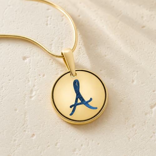 Solid 14K Gold Initial Round with Cobalt Ash Resin Jewelry