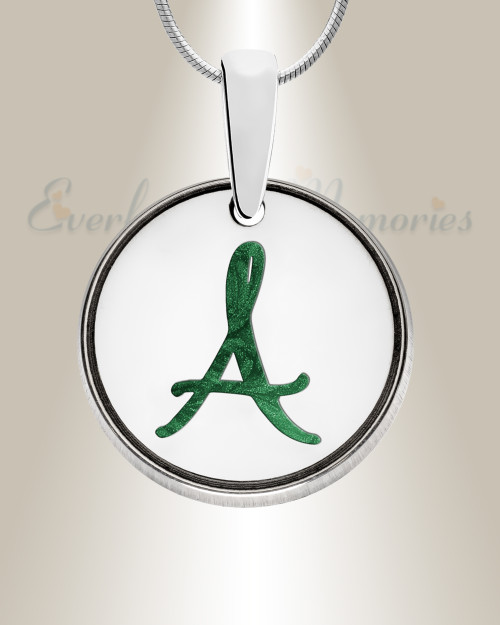 Solid 14K White Gold Initial Round with Seafoam Ash Resin Jewelry