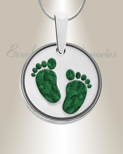 Solid 14K White Gold Lasting Imprint Round with Seafoam Ash Resin Jewelry