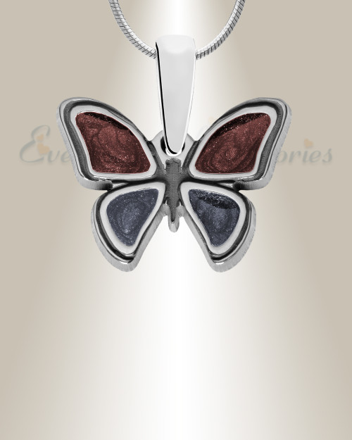 Solid 14K White Gold Lovable Butterfly with Crimson and Slate Ash Resin Jewelry