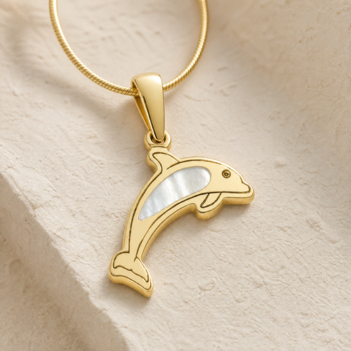 Solid 14K Gold Jubilant Dolphin with Cream Ash Resin Jewelry