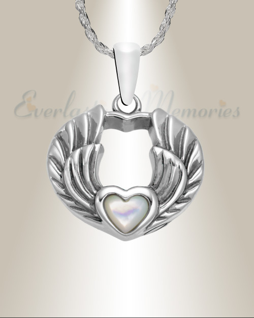 Sterling Silver My Heart Takes Flight Cremation Urn Pendant