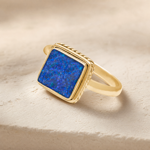 Solid 14K Gold Women's Granville Ash Ring with Opal Blue Waters